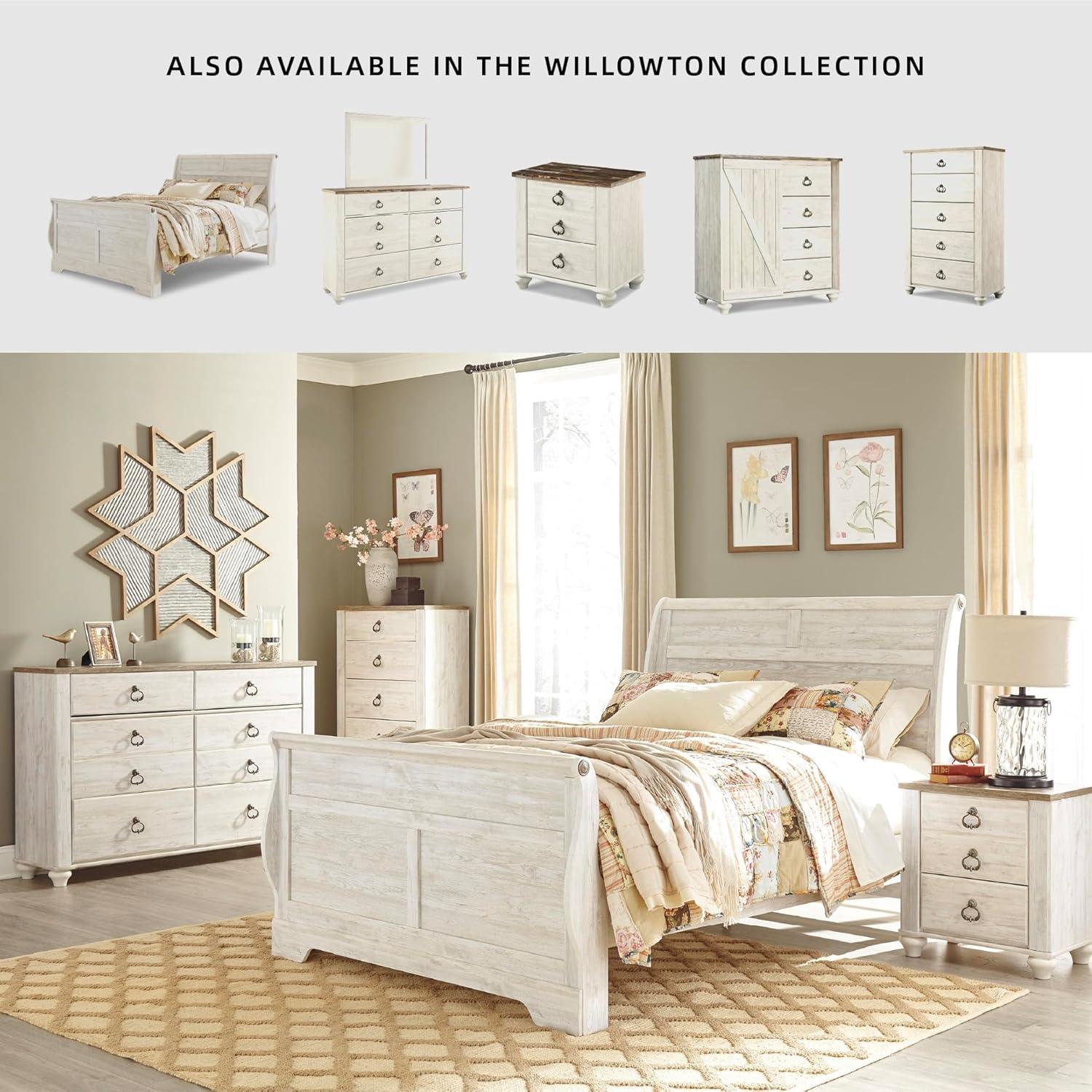 imageSignature Design by Ashley Willowton Cottage Farmhouse Panel Headboard ONLY Queen WhitewashQueen