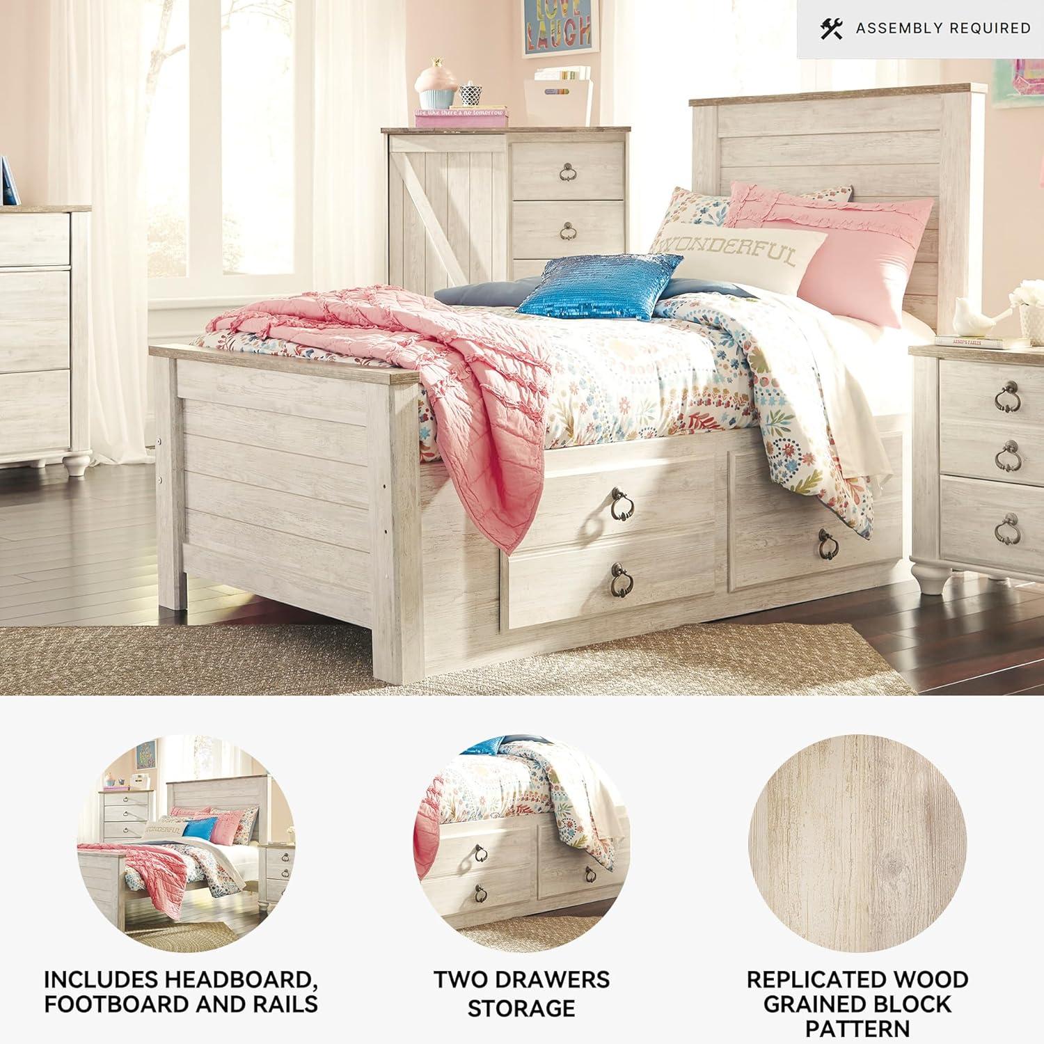 imageSignature Design by Ashley Willowton Cottage Farmhouse Panel Headboard ONLY Queen WhitewashTwin