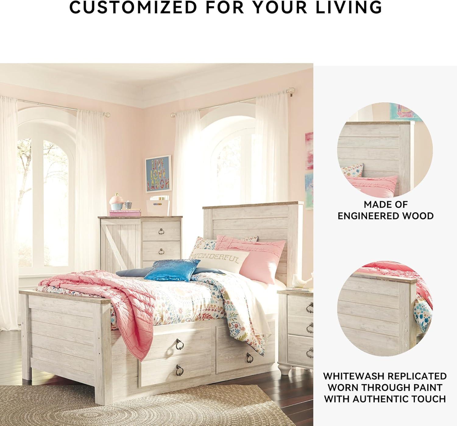 imageSignature Design by Ashley Willowton Cottage Farmhouse Panel Headboard ONLY Queen WhitewashTwin