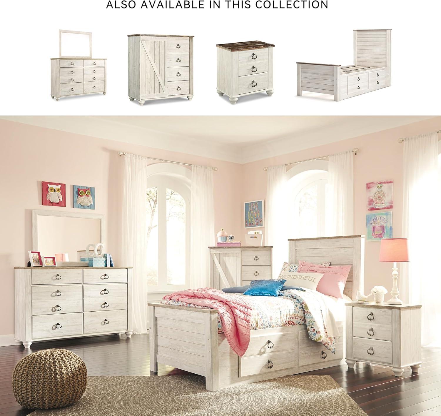 imageSignature Design by Ashley Willowton Cottage Farmhouse Panel Headboard ONLY Queen WhitewashTwin