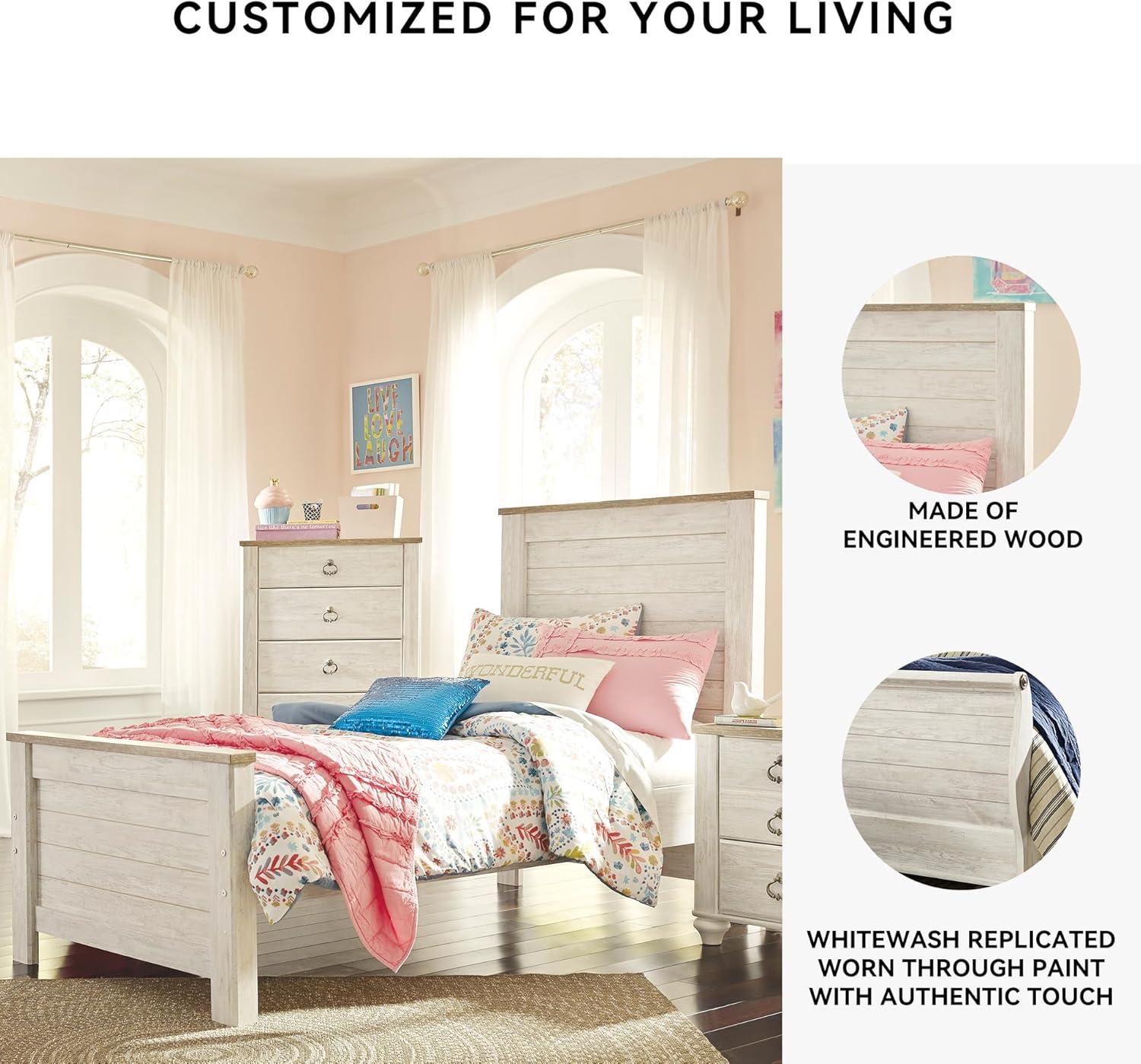 imageSignature Design by Ashley Willowton Cottage Farmhouse Panel Headboard ONLY Queen WhitewashTwin