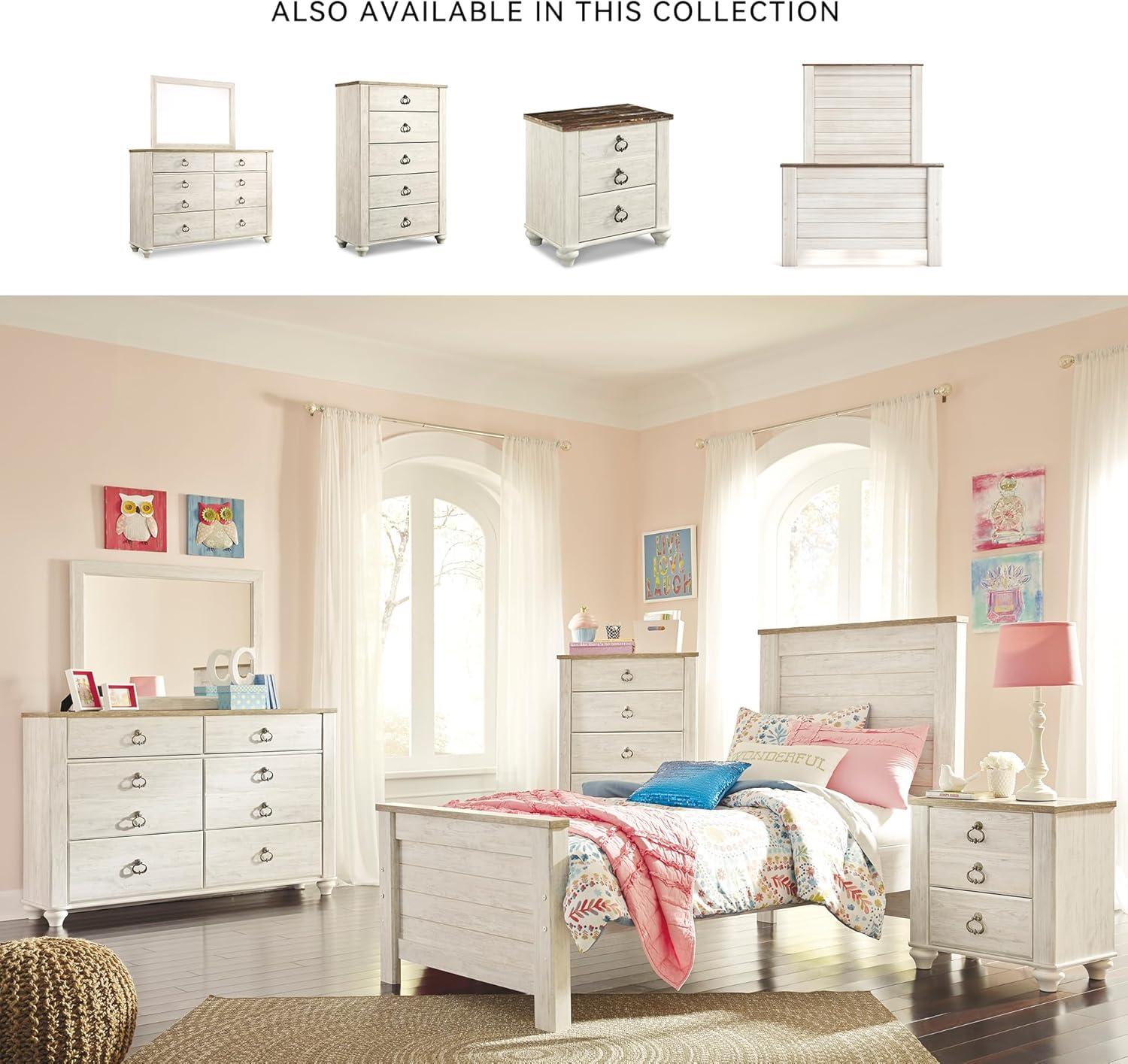 imageSignature Design by Ashley Willowton Cottage Farmhouse Panel Headboard ONLY Queen WhitewashTwin