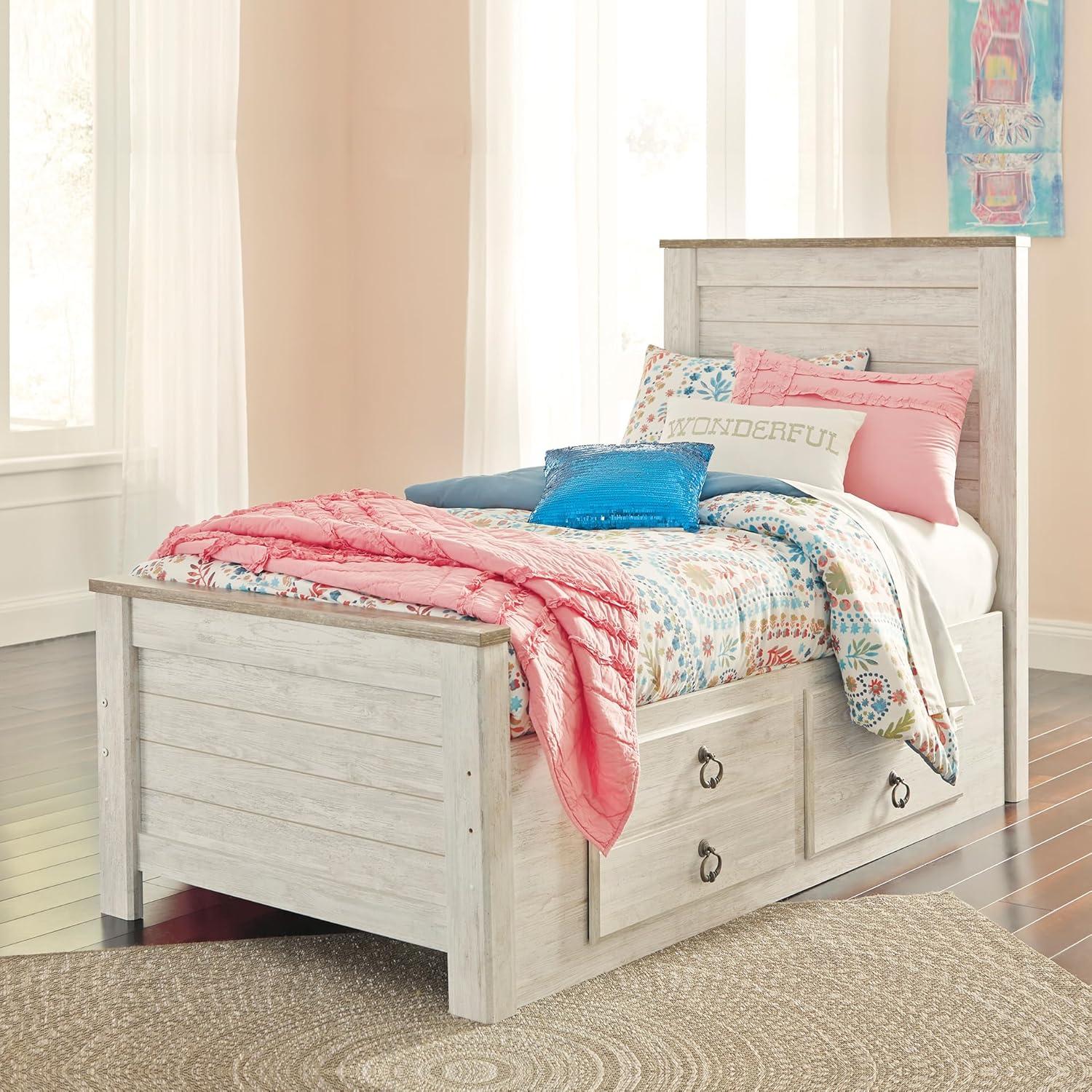 imageSignature Design by Ashley Willowton Cottage Farmhouse Panel Headboard ONLY Queen WhitewashTwin