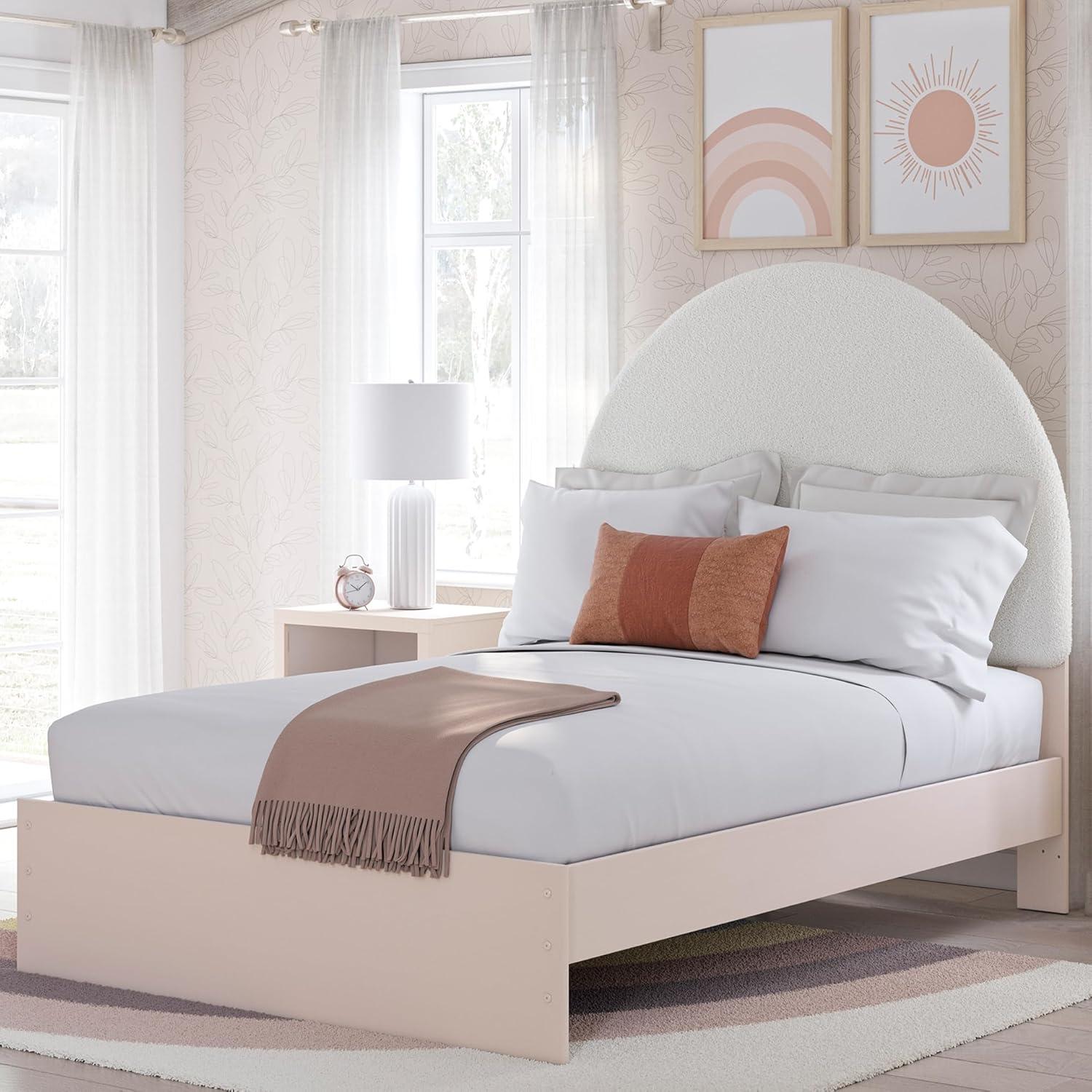 imageSignature Design by Ashley Wistenpine Urban Upholstered Panel Headboard Twin White ampamp PinkFull