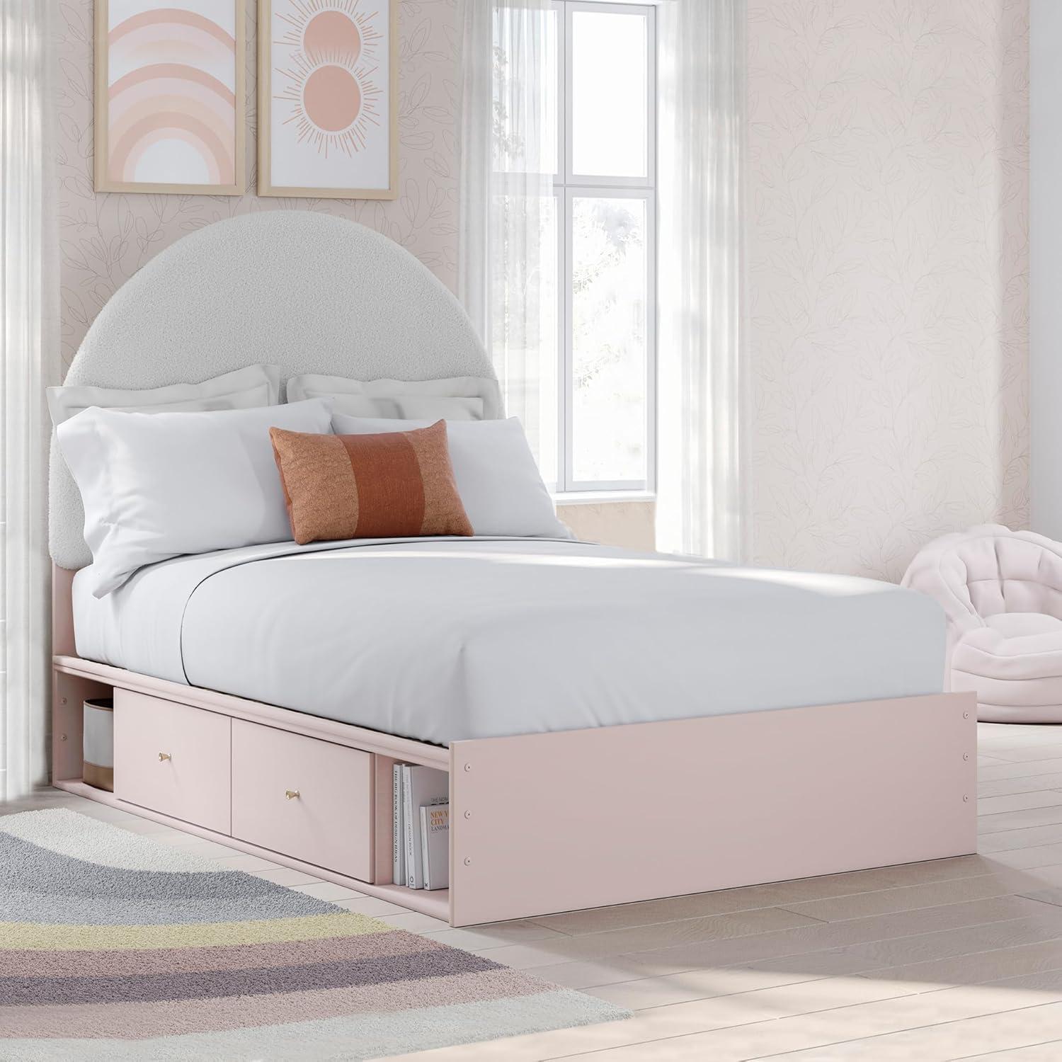 imageSignature Design by Ashley Wistenpine Urban Upholstered Panel Headboard Twin White ampamp PinkFull