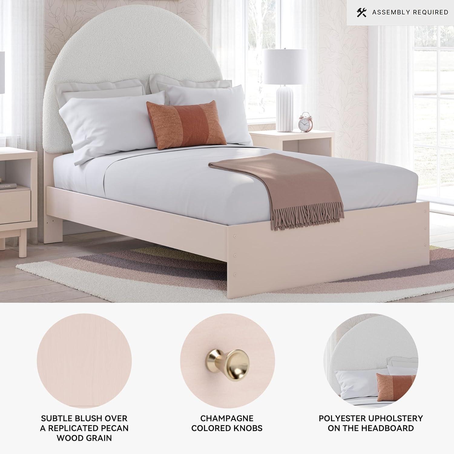 imageSignature Design by Ashley Wistenpine Urban Upholstered Panel Headboard Twin White ampamp PinkFull