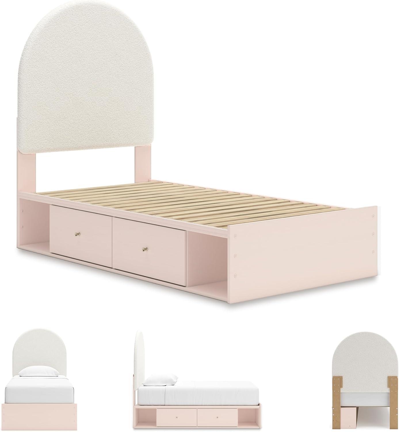 imageSignature Design by Ashley Wistenpine Urban Upholstered Panel Headboard Twin White ampamp PinkTwin