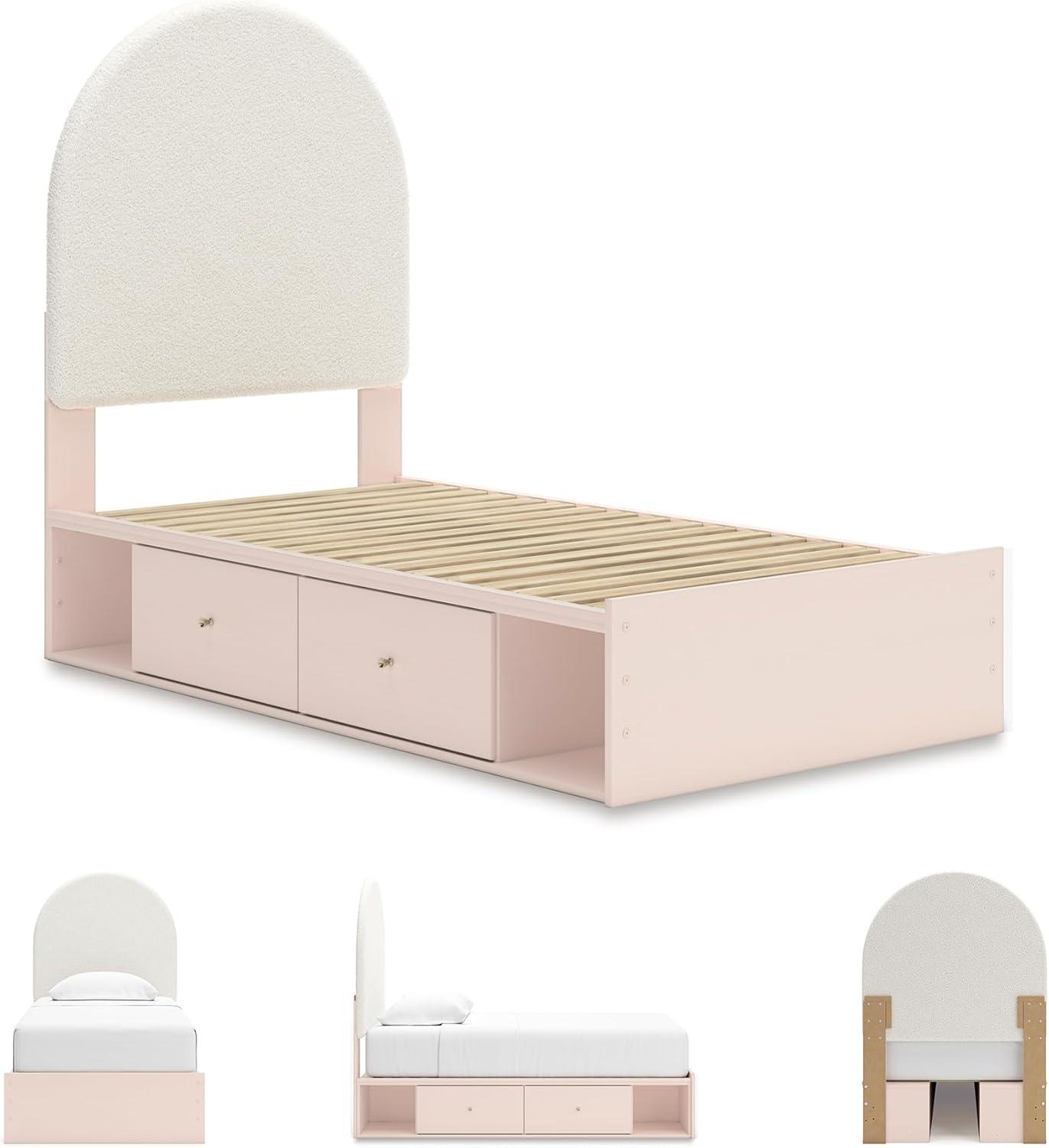 imageSignature Design by Ashley Wistenpine Urban Upholstered Panel Headboard Twin White ampamp PinkTwin