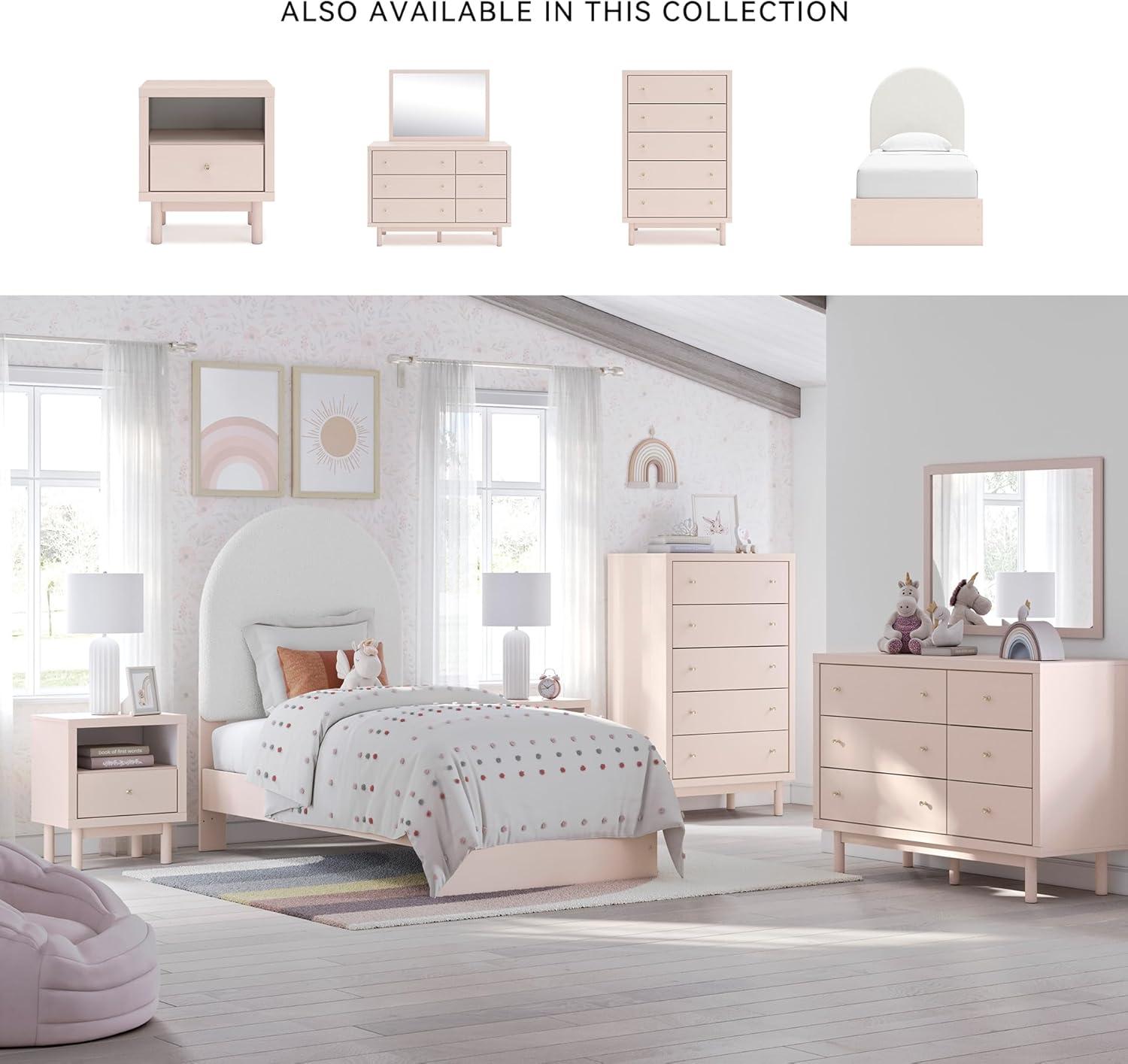 imageSignature Design by Ashley Wistenpine Urban Upholstered Panel Headboard Twin White ampamp PinkTwin