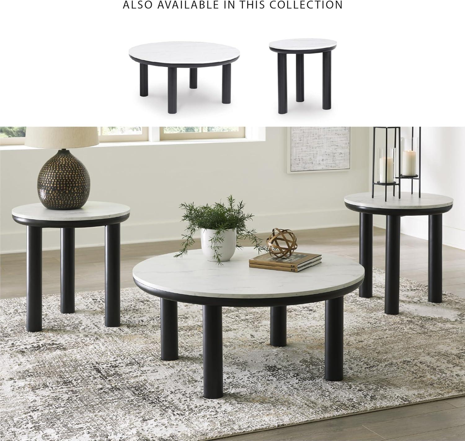 imageSignature Design by Ashley Xandrum Casual Faux Marble Occasional Table Set Set of 3 Black ampamp White