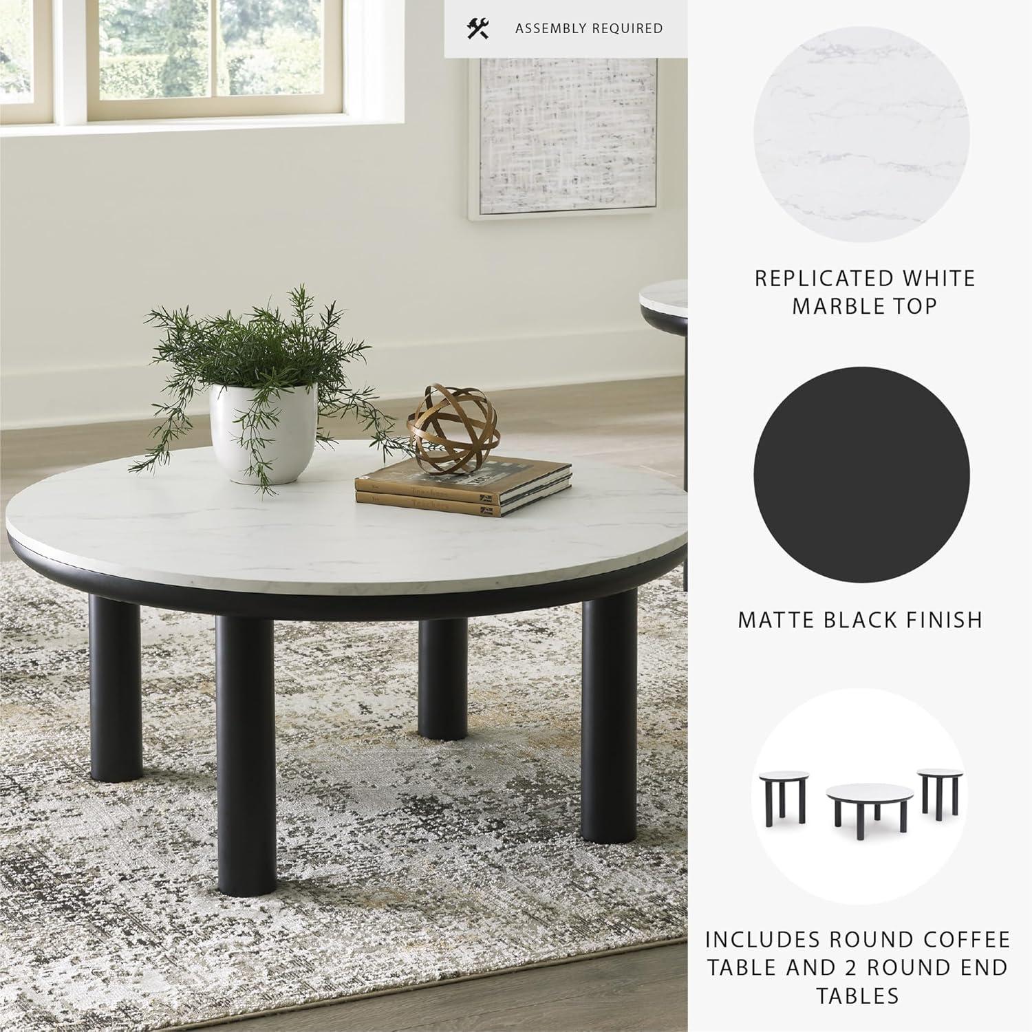 imageSignature Design by Ashley Xandrum Casual Faux Marble Occasional Table Set Set of 3 Black ampamp White