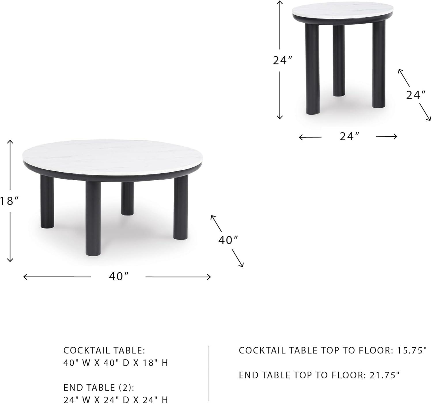 imageSignature Design by Ashley Xandrum Casual Faux Marble Occasional Table Set Set of 3 Black ampamp White