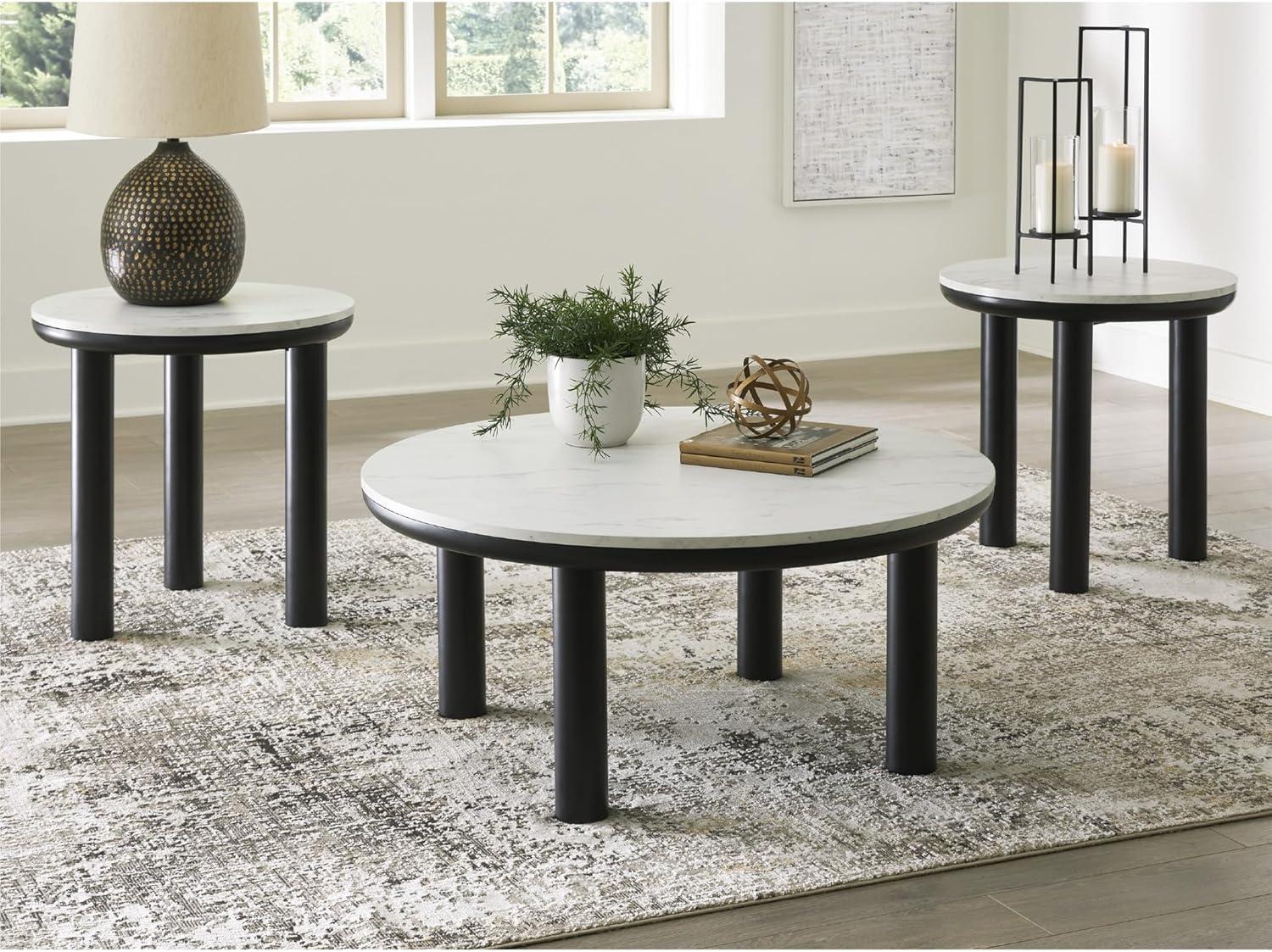 imageSignature Design by Ashley Xandrum Casual Faux Marble Occasional Table Set Set of 3 Black ampamp White