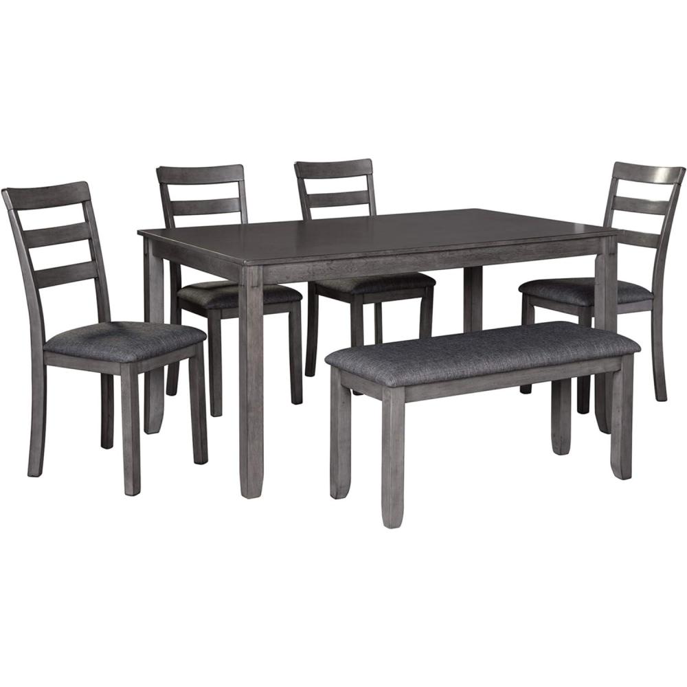 imageSignature Design by Ashley Bridson Modern 6 Piece Dining Set Includes Dining Table 4 Chairs ampamp Bench GrayGrey