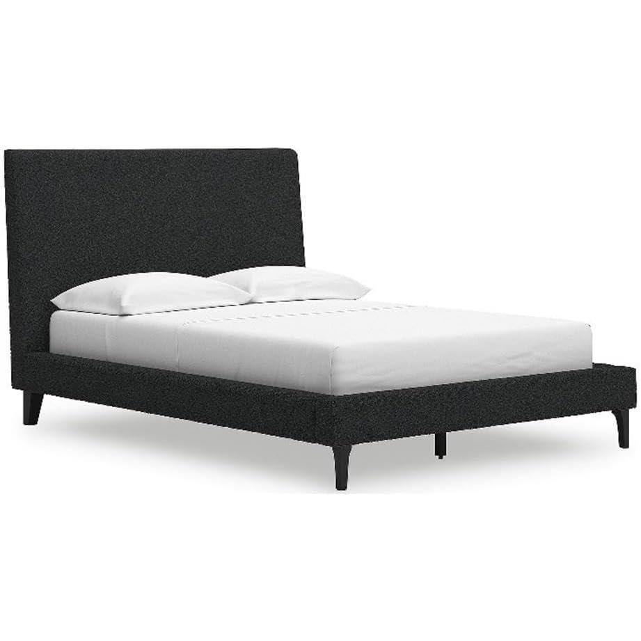imageSignature Design by Ashley Cielden Contemporary Queen Upholstered Platform Bed with Wood Roll Slats No Box Spring Needed GrayBlack