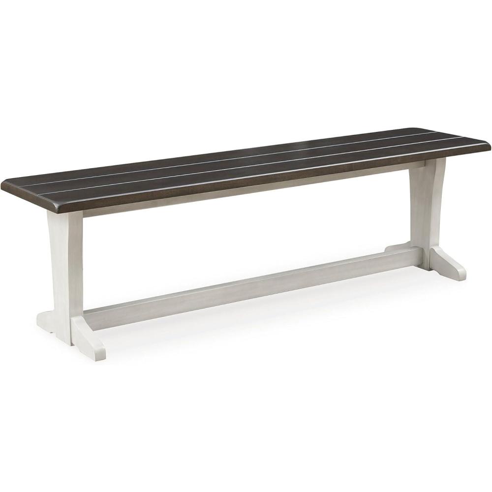 imageSignature Design by Ashley Darborn Farmhouse 62quot Dining Bench Light Gray ampamp Dark Brown