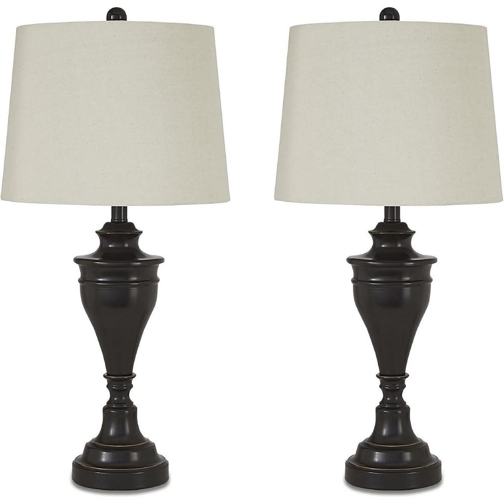 imageSignature Design by Ashley Darlita Traditional UL Listed Table Lamp with Fabric Hardback Shade and Pedestal Base 3Way Switch Metal 285quot High BronzeBronze Finish