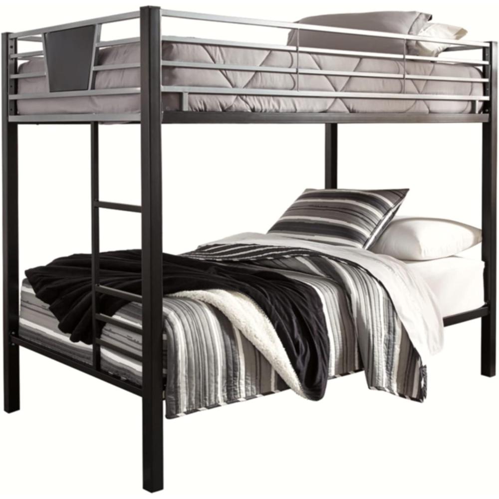 imageSignature Design by Ashley Dinsmore Industrial Twin Over Twin Metal Childrens Bunk Bed with Ladder Black ampamp GrayTwinTwin