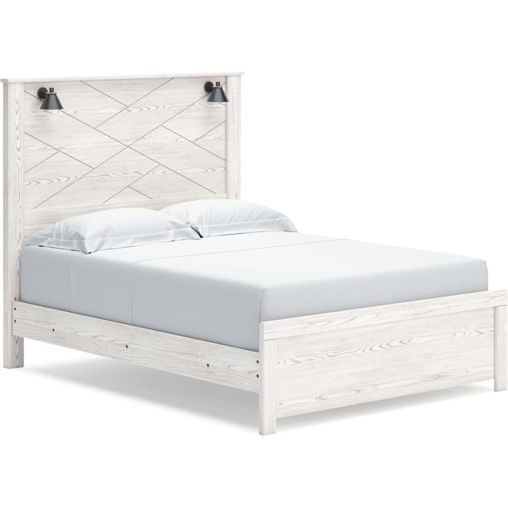 imageSignature Design by Ashley Gerridan Casual King Panel Bed with Sconce Lights and Metal Slats Foundation or Box Spring Needed WhiteWhiteBlack