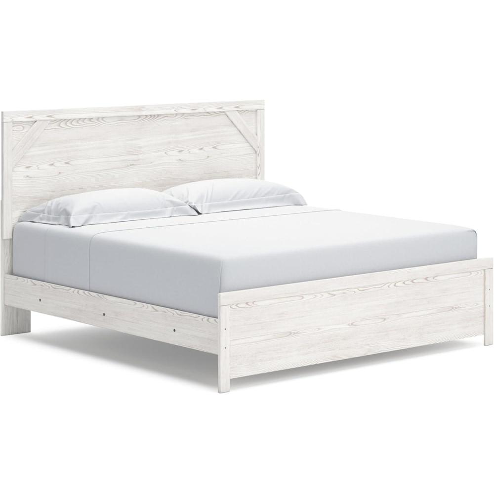 imageSignature Design by Ashley Gerridan Casual King Panel Bed with Sconce Lights and Metal Slats Foundation or Box Spring Needed WhiteWhiteGray