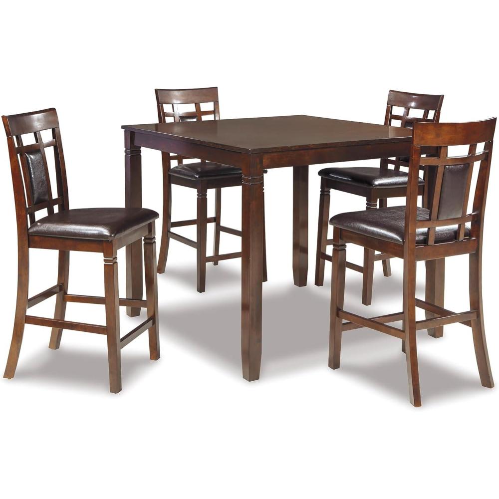 imageSignature Design by Ashley Gesthaven Casual Counter Height Dining Table and 4 Bar Stools Set of 5 Light Brown ampamp Dark BrownBrown