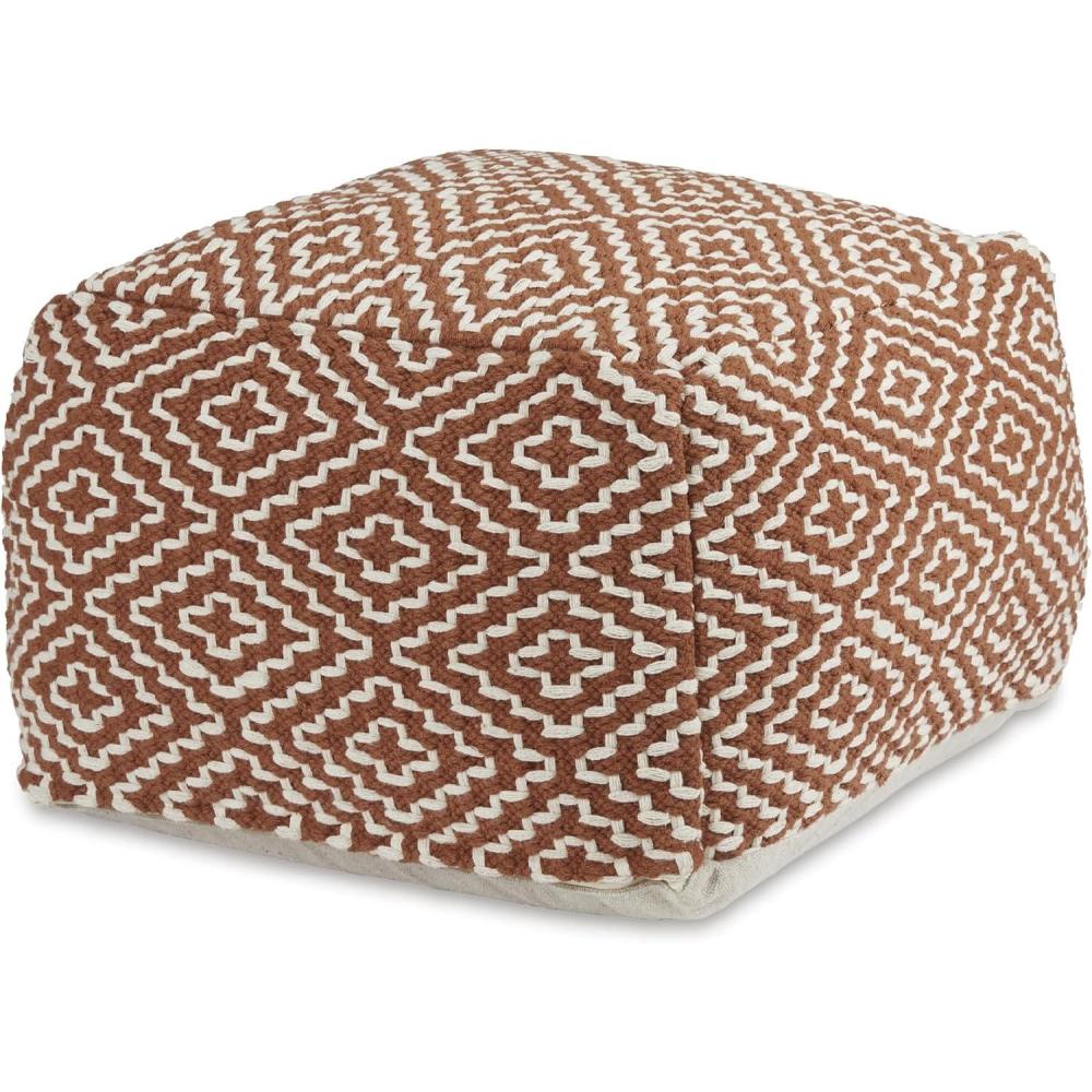 imageSignature Design by Ashley Jasett Casual Handwoven Geometric Pouf Black ampamp WhiteOrange and White