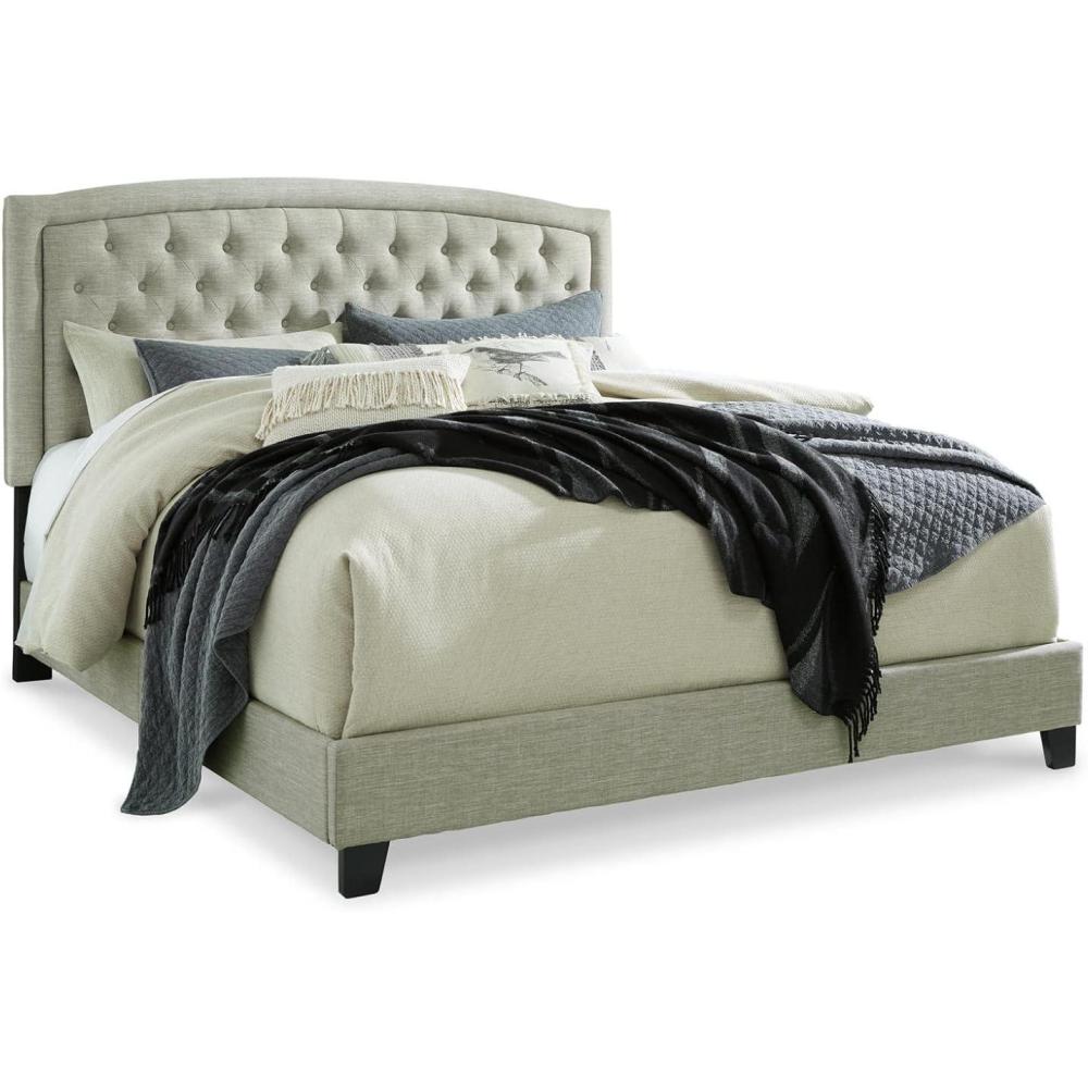imageSignature Design by Ashley Jerary Farmhouse ButtonTufted Upholstered Platform Bed Queen Light GrayGrey