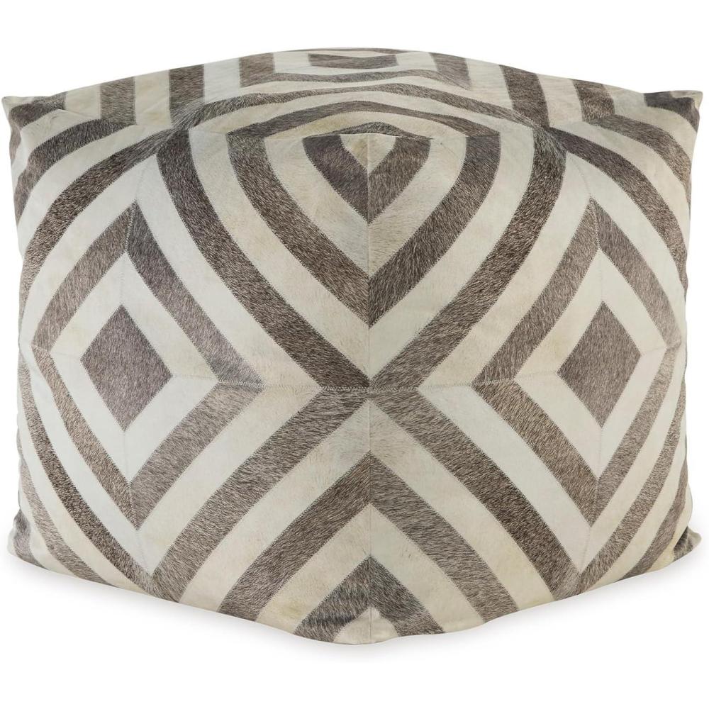 imageSignature Design by Ashley Josalind 16 Inch Casual Wool Pouf Gray ampamp BeigeBrown Chevron