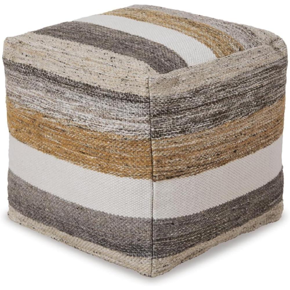 imageSignature Design by Ashley Josalind 16 Inch Casual Wool Pouf Gray ampamp BeigeMulti Brown