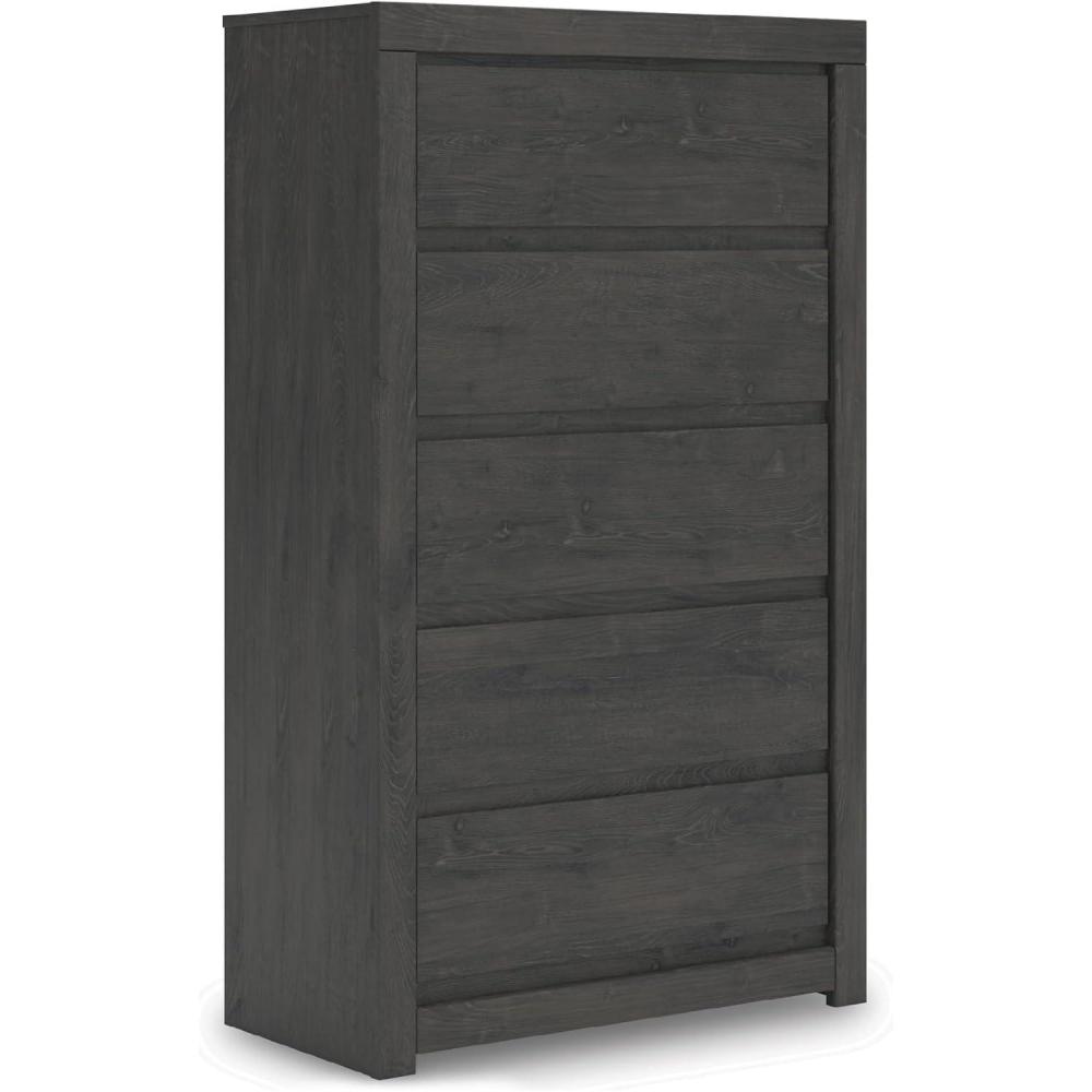 imageSignature Design by Ashley Juararo Rustic 5 Drawer Chest of Drawers Aged Dark BrownCharcoal