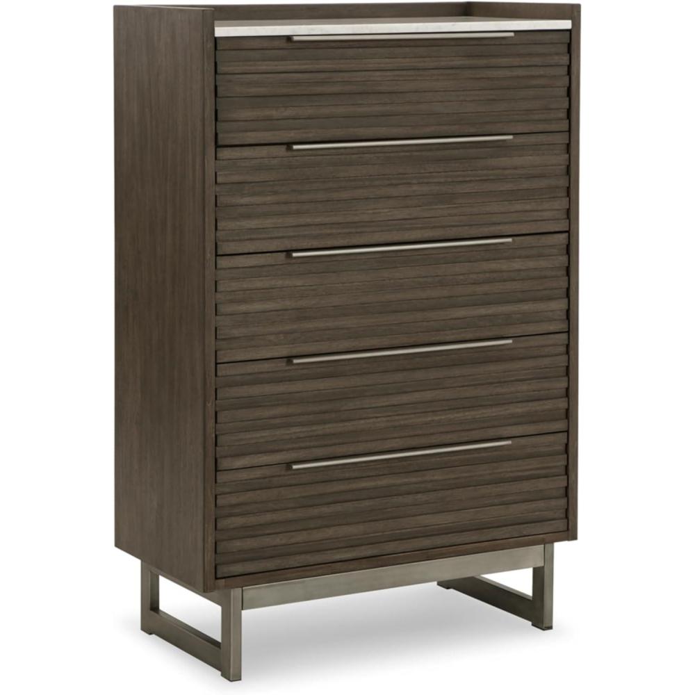 imageSignature Design by Ashley Juararo Rustic 5 Drawer Chest of Drawers Aged Dark BrownGrayish BrownWhite