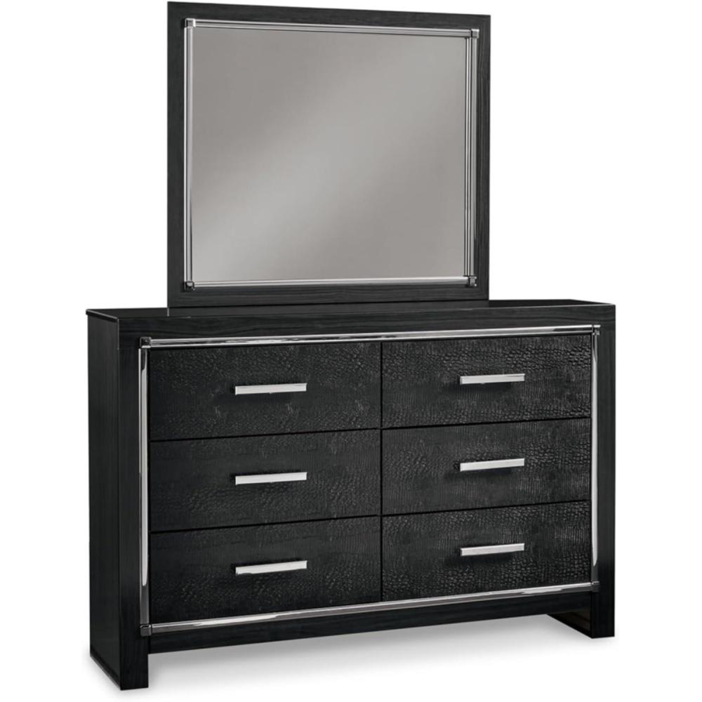 imageSignature Design by Ashley Kaydell Modern SmoothGliding 6Drawer Dresser and Mirror with Safety Stop Black ampamp Chrome