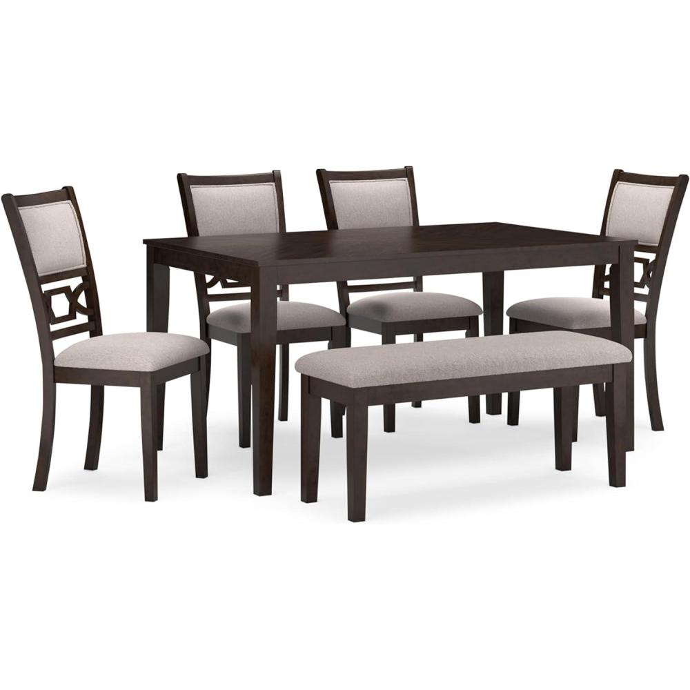 imageSignature Design by Ashley Langwest Dining Room Table Set 4 Upholstered Chairs and Bench Seats 6 Cushioned Seats Wood Cherry BrownBrown