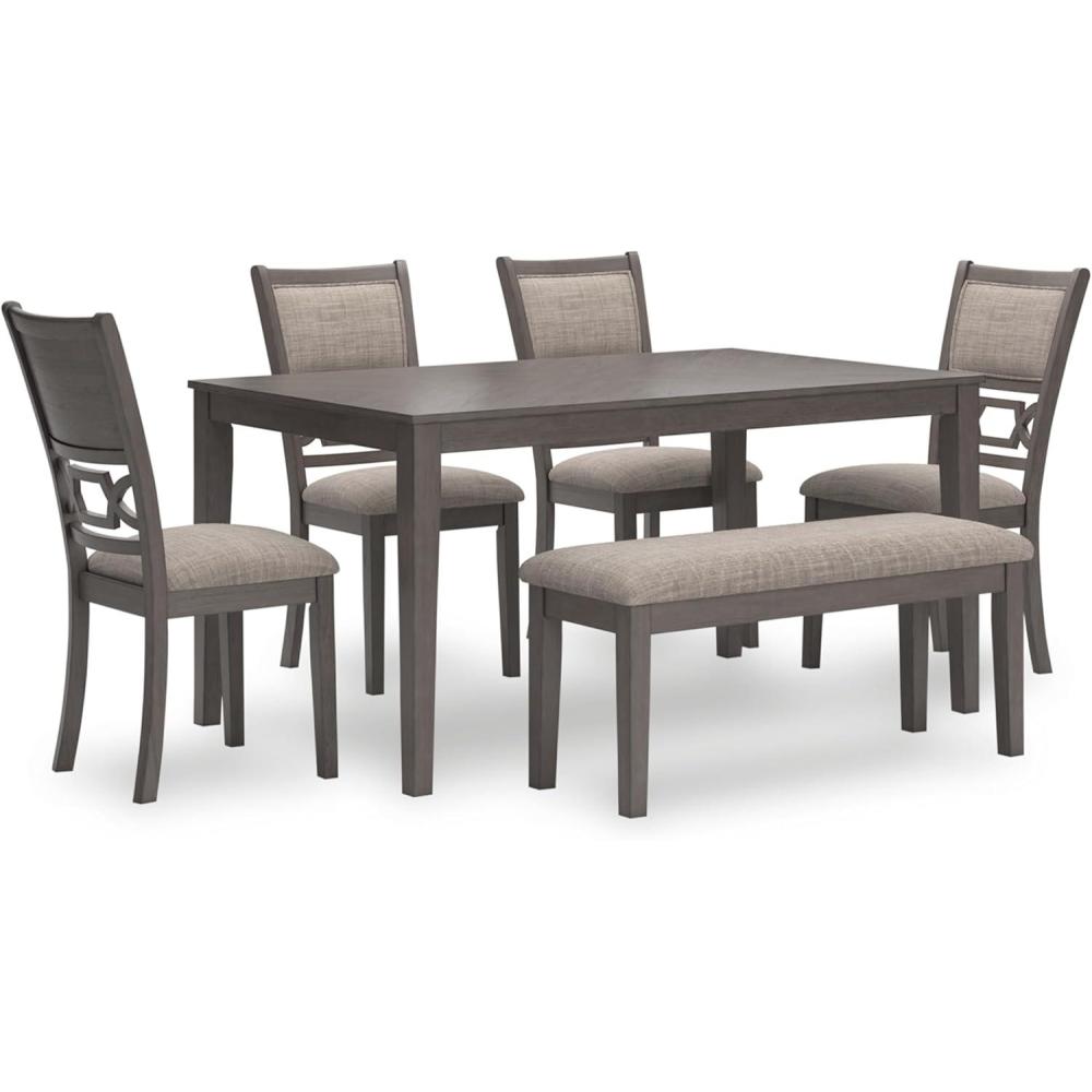imageSignature Design by Ashley Langwest Dining Room Table Set 4 Upholstered Chairs and Bench Seats 6 Cushioned Seats Wood Cherry BrownGrey