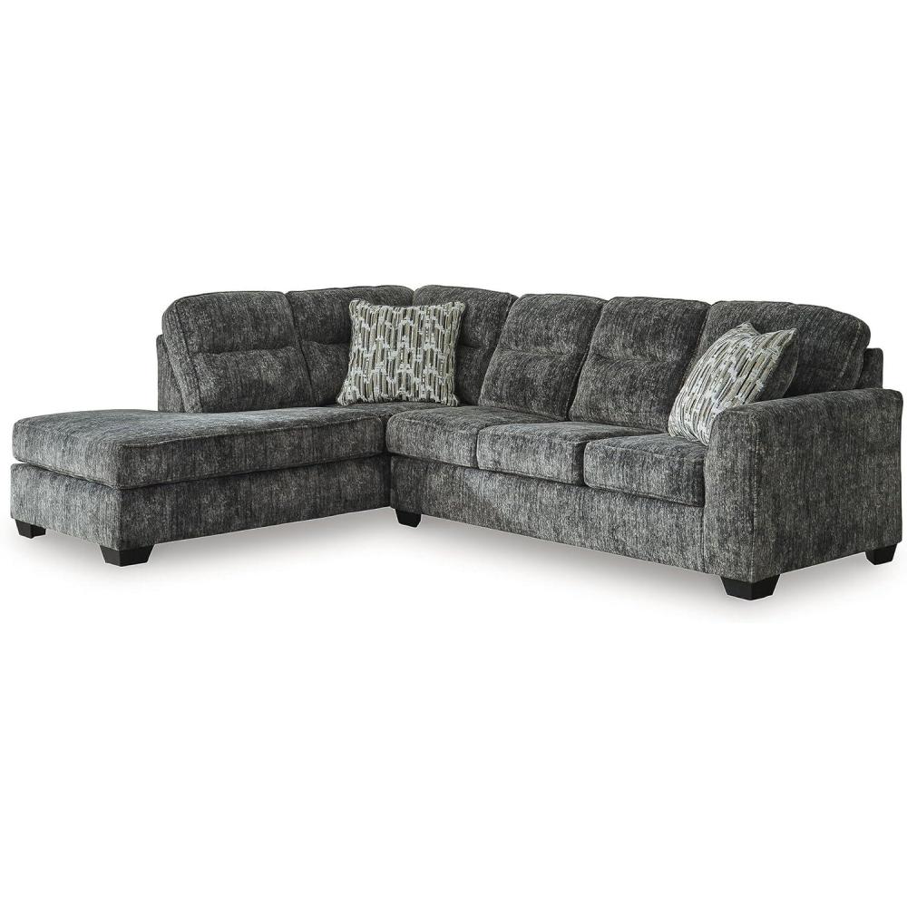 imageSignature Design by Ashley Lonoke Casual RightArm Facing 2Piece Sectional with Chaise Loose Seat Cushions and 2 Throw Pillows GrayGunmetal