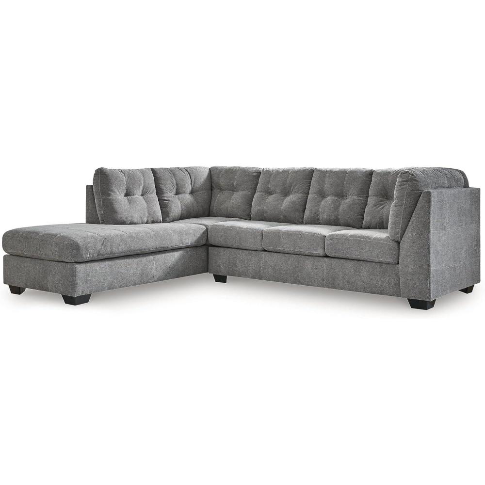 imageSignature Design by Ashley Marleton Contemporary RightArm Facing Tufted 2Piece Sleeper Sectional with Chaise Loose Seat Cushions and BiFold Memory Foam Mattress Full BlueGrey