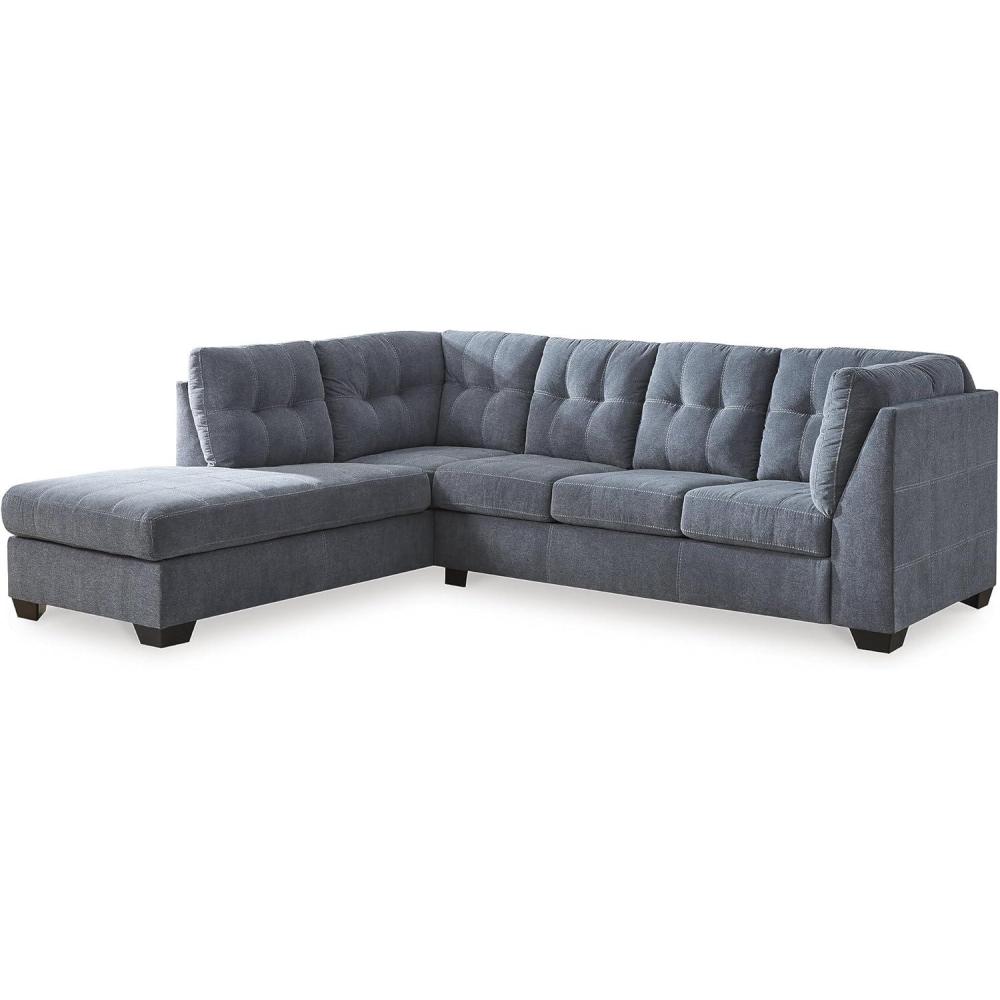 imageSignature Design by Ashley Marleton Contemporary RightArm Facing Tufted 2Piece Sleeper Sectional with Chaise Loose Seat Cushions and BiFold Memory Foam Mattress Full BlueBlue
