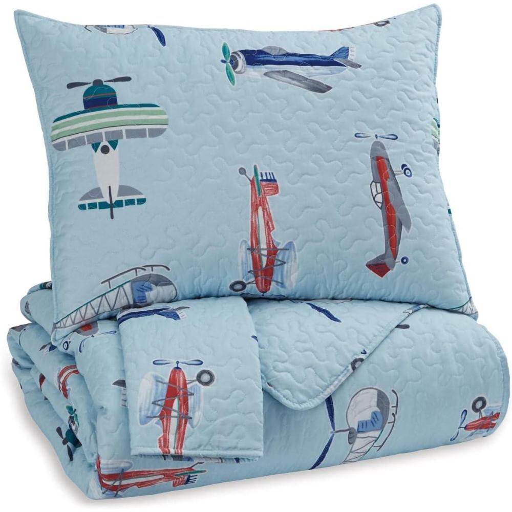 imageSignature Design by Ashley McAllen Childrens 2 Piece Airplane Quilt ampamp Sham Set Full BlueAirplane