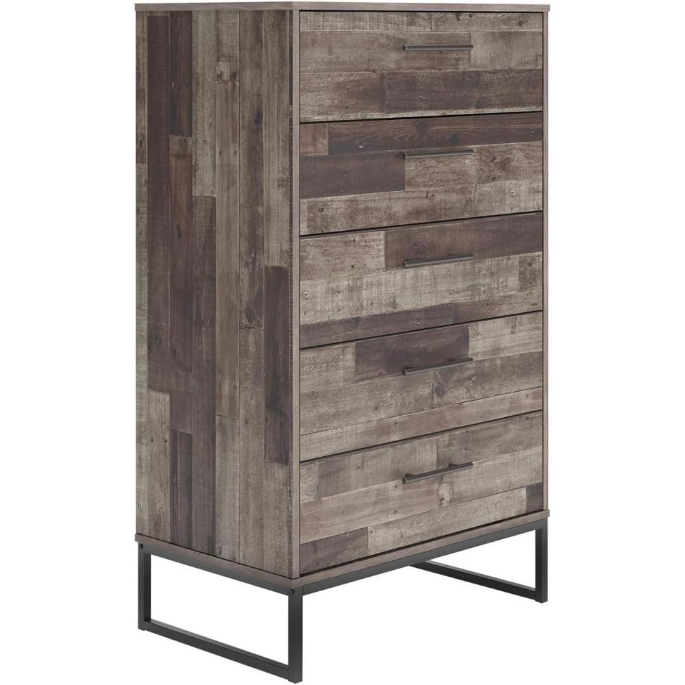 imageSignature Design by Ashley Neilsville Industrial 5 Drawer Chest of Drawers with SmoothGliding Drawers and Safety Stop GrayGrey