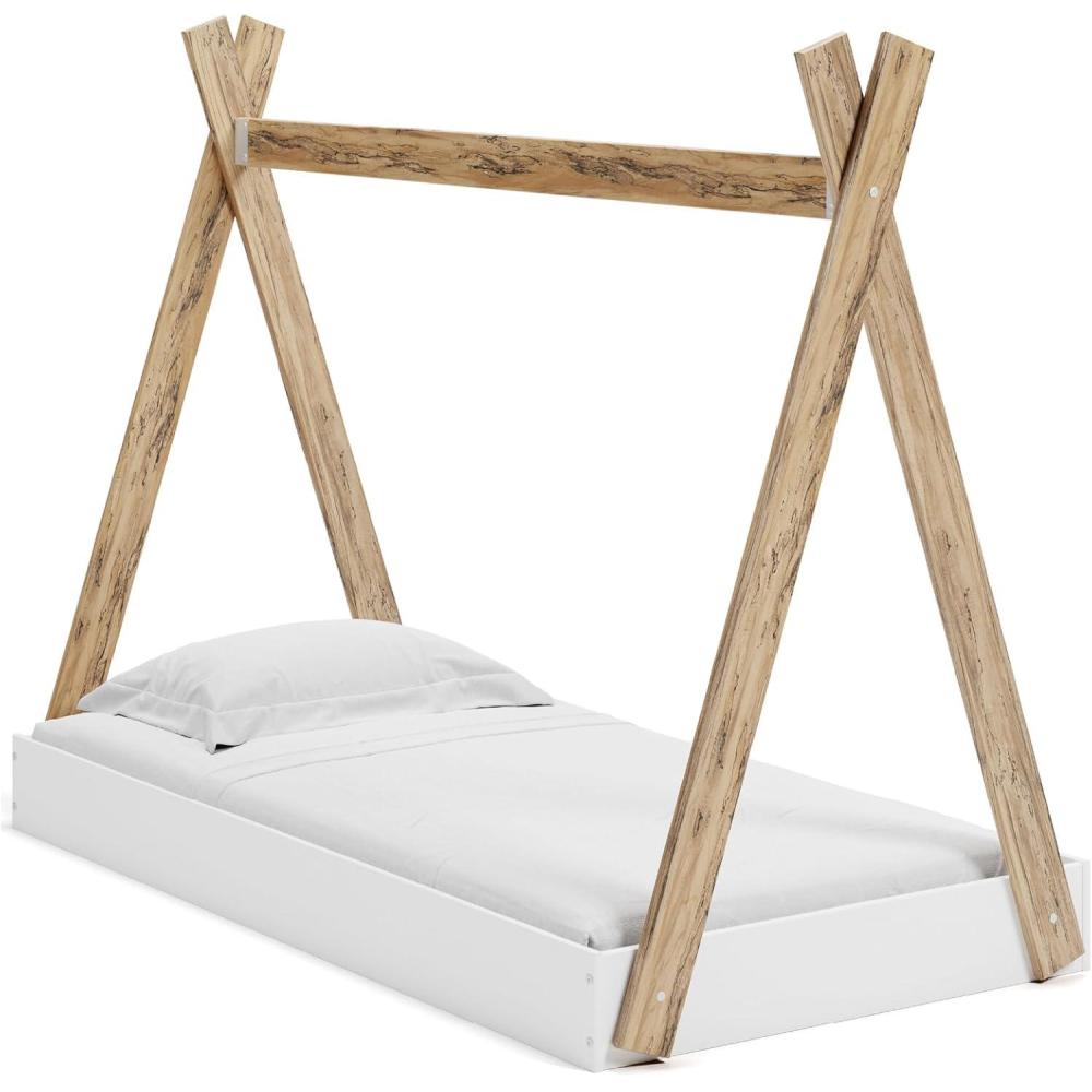 imageSignature Design by Ashley Piperton Contemporary YouthToddler Floor Tent Bed Frame Full Wood Foundation or Box Spring Not Needed Bedquot A Box Natural Wood Color ampamp WhiteWhiteNatural