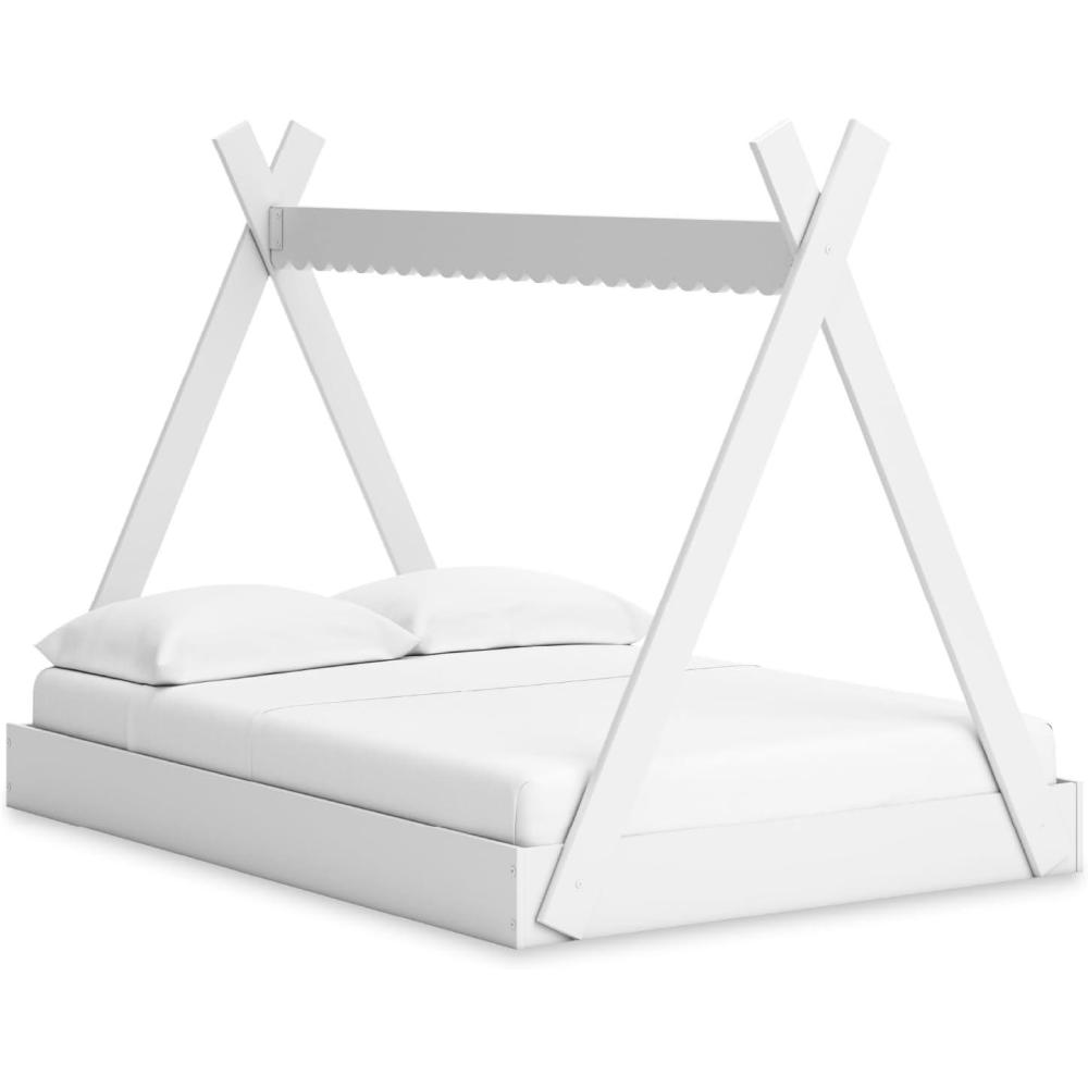 imageSignature Design by Ashley Piperton Contemporary YouthToddler Floor Tent Bed Frame Full Wood Foundation or Box Spring Not Needed Bedquot A Box Natural Wood Color ampamp WhiteWhite