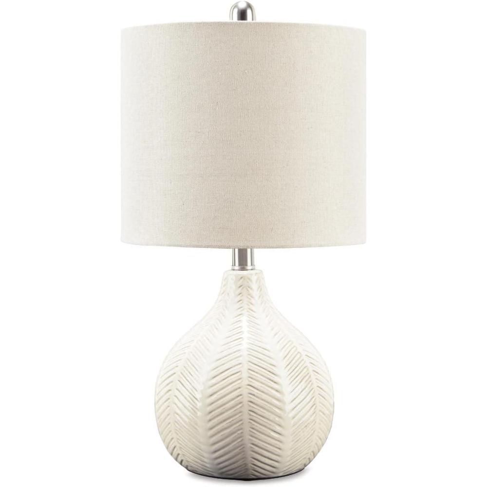 imageSignature Design by Ashley Rainermen Casual Ceramic Table Lamp Transparent White Glaze Finish Drum Hardback Fabric Shade 11quot W x 11quot D x 21quot H Off WhiteOffWhite