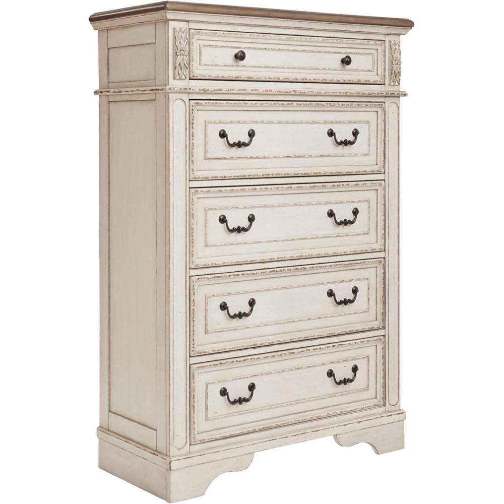 imageSignature Design by Ashley Realyn French Country 5 Drawer Chest Tipover Restraint Device 2tone Finish Wood 4013quot W x 1813quot D x 5813quot H Chipped White183D x 403W x 583H 5 Drawers