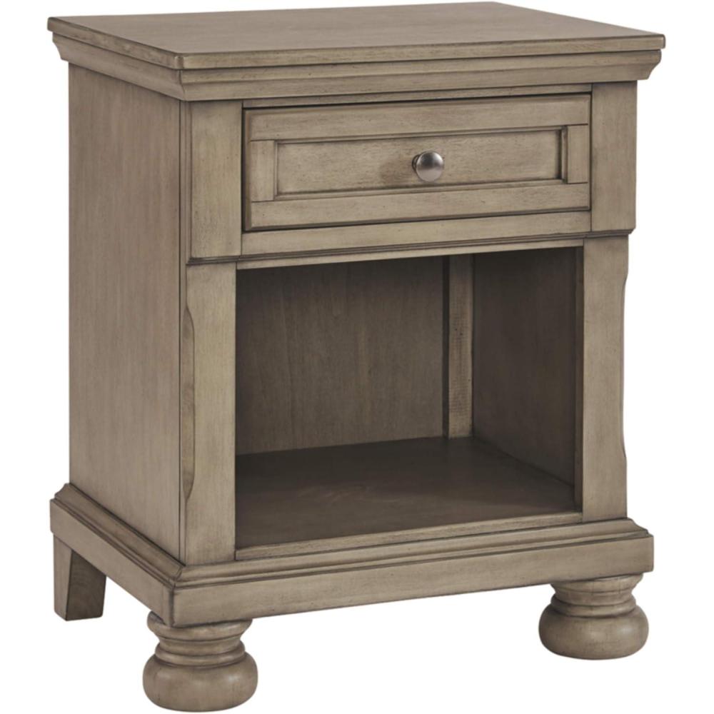 imageSignature Design by Ashley Robbinsdale Coastal 1Drawer Nightstand with Cubby Storage 2675quot Tall WhiteGraywash