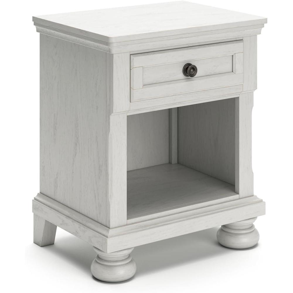 imageSignature Design by Ashley Robbinsdale Coastal 1Drawer Nightstand with Cubby Storage 2675quot Tall WhiteWhite