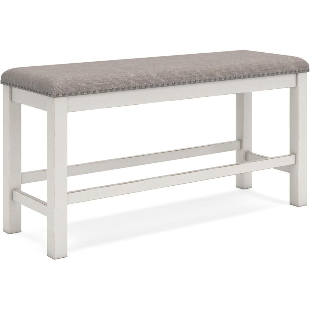 imageSignature Design by Ashley Robbinsdale Large Upholstered 48quot W Dining Bench Light Gray ampamp WhiteAntique White