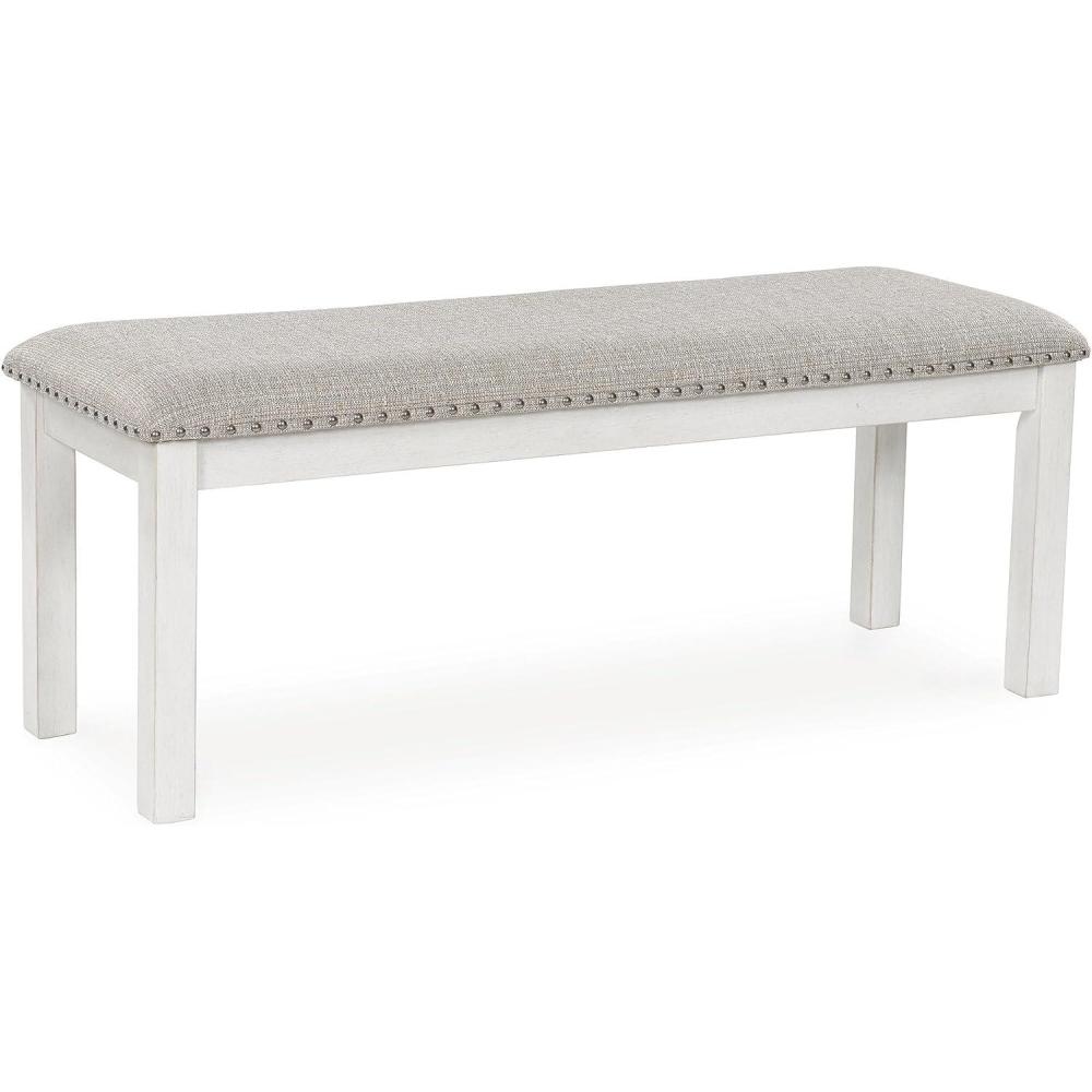 imageSignature Design by Ashley Robbinsdale Large Upholstered 48quot W Dining Bench Light Gray ampamp WhiteLight Gray White