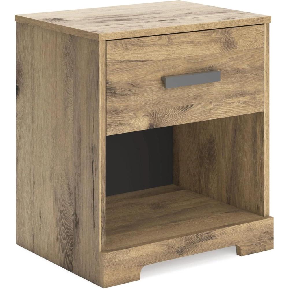 imageSignature Design by Ashley Shawburn Farmhouse 1 Drawer Bedroom Nightstand with Opening Storage Cubby Wood Large Scale PewterTone Pulls GrayBrown