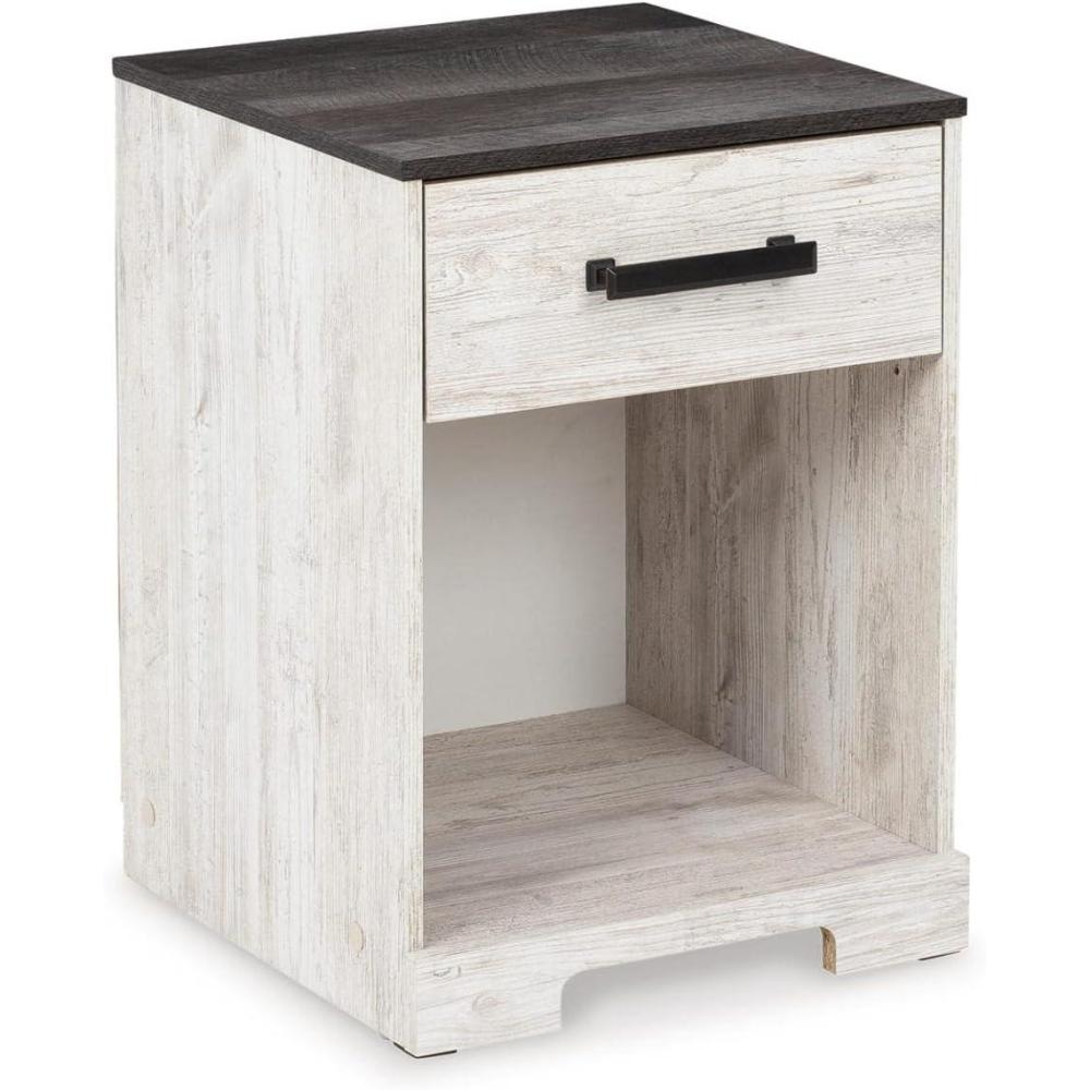 imageSignature Design by Ashley Shawburn Farmhouse 1 Drawer Bedroom Nightstand with Opening Storage Cubby Wood Large Scale PewterTone Pulls GrayTwotone