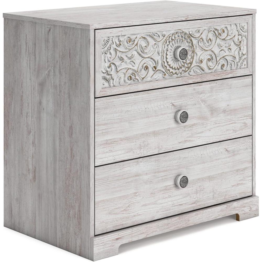 imageSignature Design by Ashley Shawburn Rustic 5 Drawer Chest of SmoothGliding Drawers and Safety Stop White ampamp GrayWhitewash
